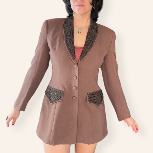 Zelda Brown Embellished Blazer Jacket Women’s Size 6 USA Darted Fit - Picture 2 of 15
